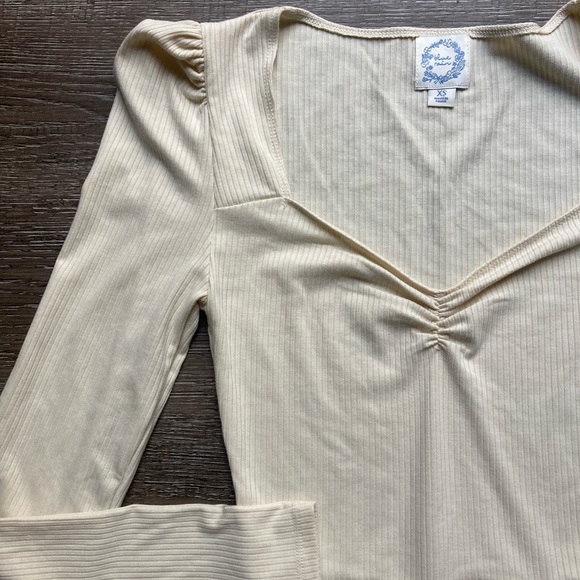 Francesca’s Blue Rain Mini Dress Cream Mariella Ribbed Sweetheart Size XS - Picture 3 of 4